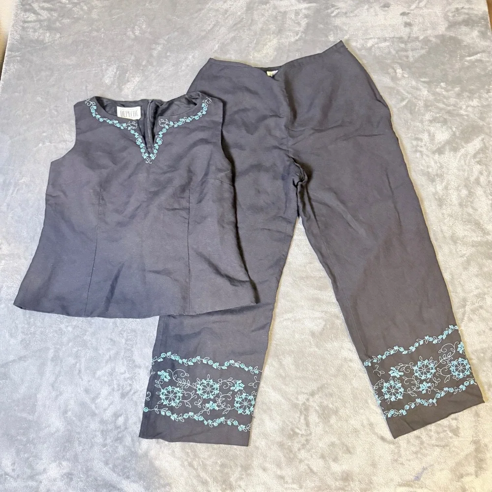 Yves Cossette Depeche SZ 10 Vintage Beaded Floral Embroidered 2 Piece Pant Set